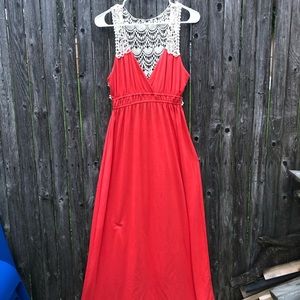 Beautiful coral maxi with lace accent
